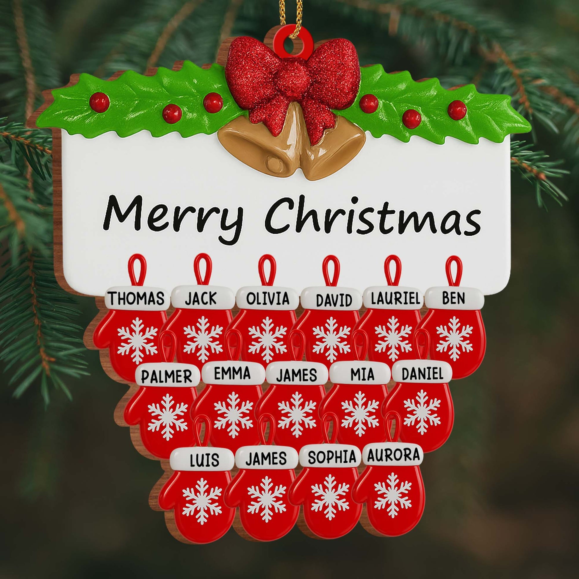 Merry Christmas Holly Leaves And Bow Design