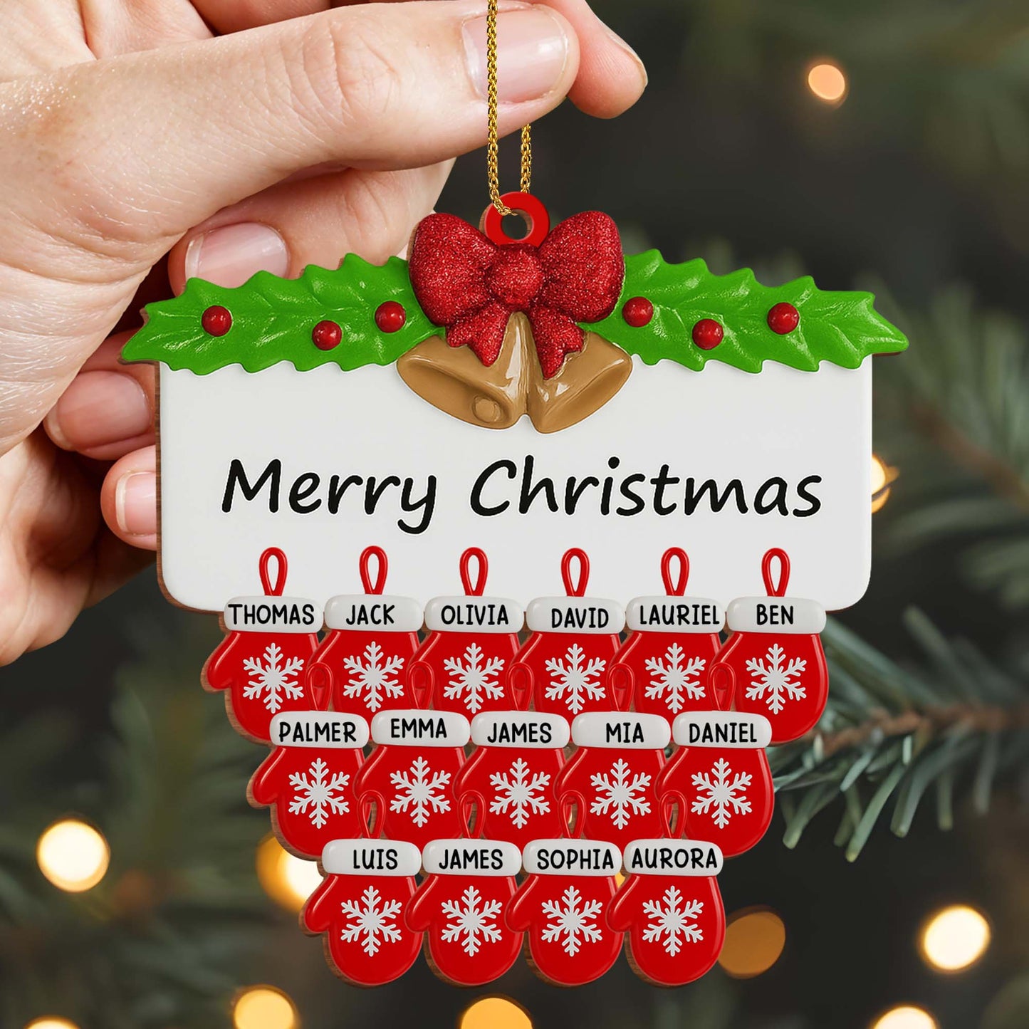 Merry Christmas Holly Leaves And Bow Design