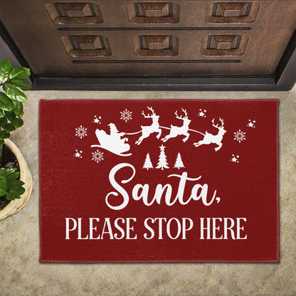 Santa Please Stop Here With Reindeer And Christmas Trees