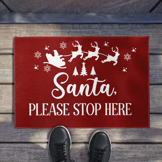 Santa Please Stop Here With Reindeer And Christmas Trees