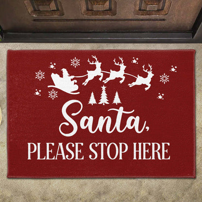 Santa Please Stop Here With Reindeer And Christmas Trees