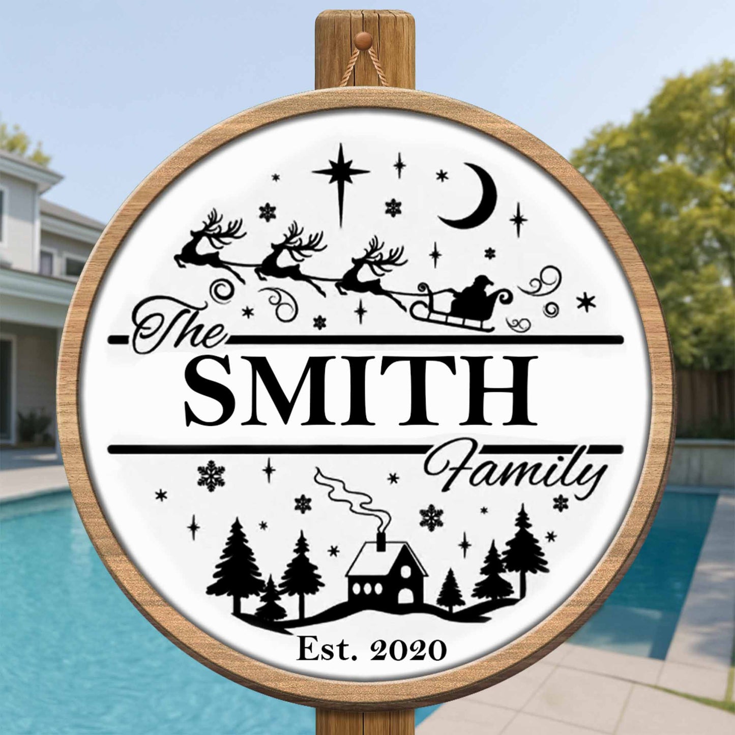 Celebrate Family Love With Santa's Sleigh and Reindeer Design - Personalized Custom Shaped Wood Sign - XMAS016_WSIGN