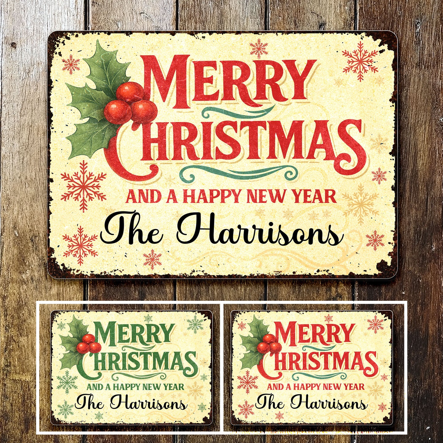 Merry Christmas And A Happy New Year With Holly And Snowflakes