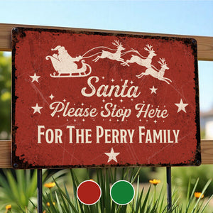 Santa Please Stop Here With Santa Claus And Reindeer