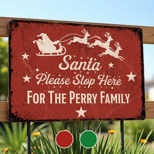 Santa Please Stop Here With Santa Claus And Reindeer