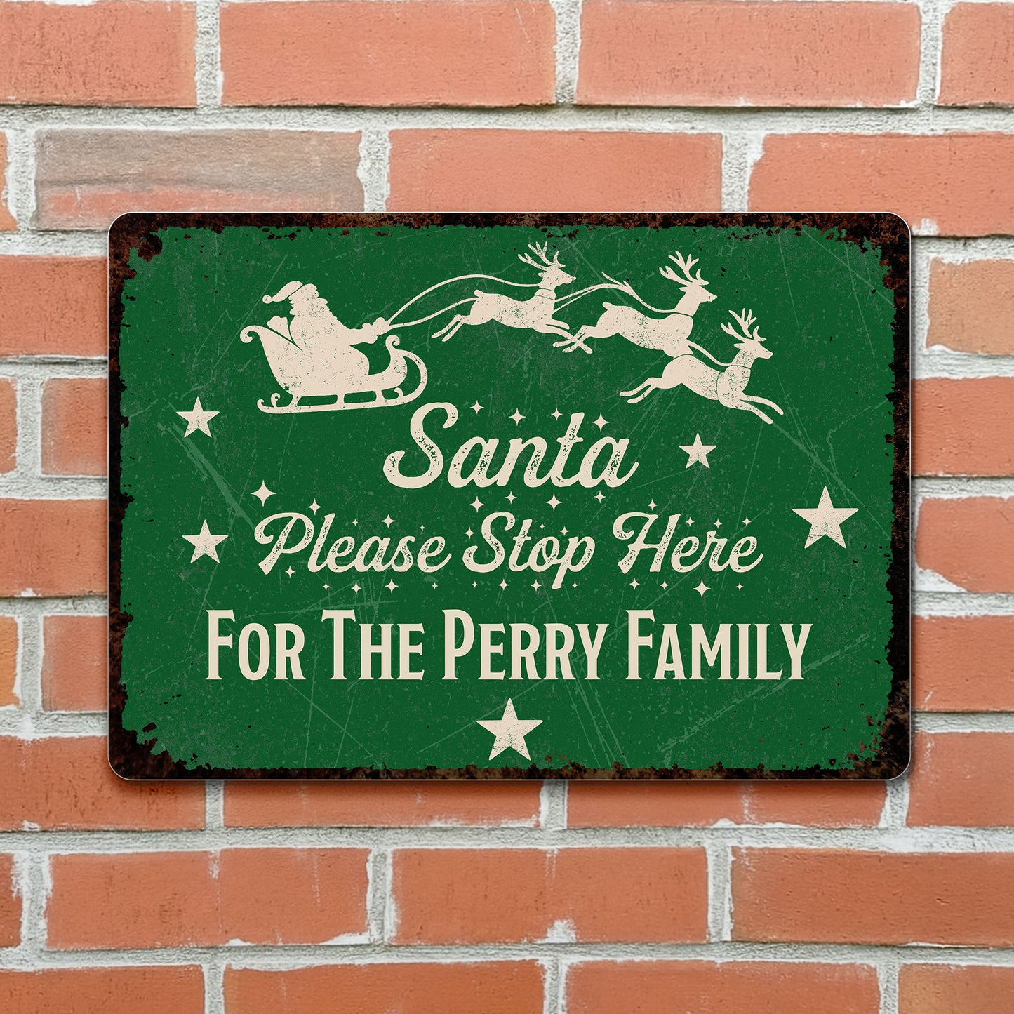 Santa Please Stop Here With Santa Claus And Reindeer