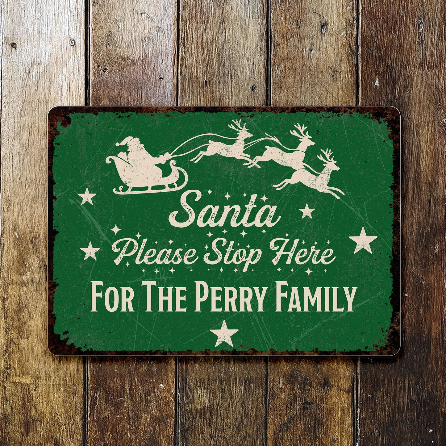 Santa Please Stop Here With Santa Claus And Reindeer