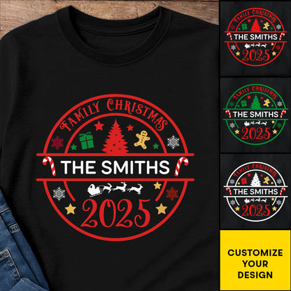 Family Christmas With Trees, Snowflakes, And Candy Canes