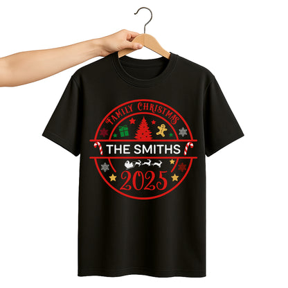 Family Christmas With Trees, Snowflakes, And Candy Canes