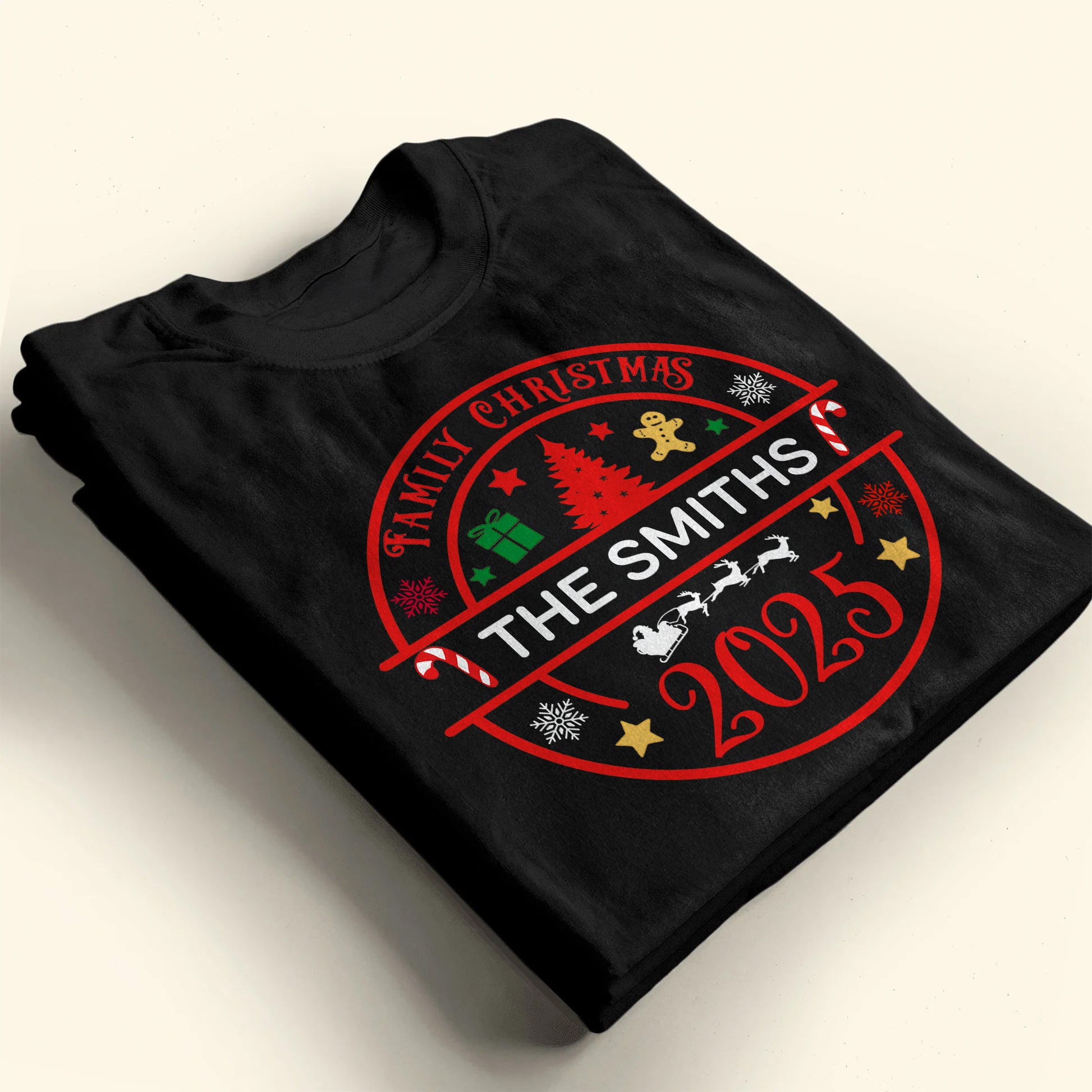 Family Christmas With Trees, Snowflakes, And Candy Canes