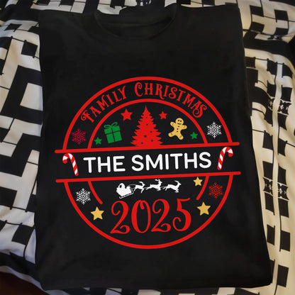 Family Christmas With Trees, Snowflakes, And Candy Canes