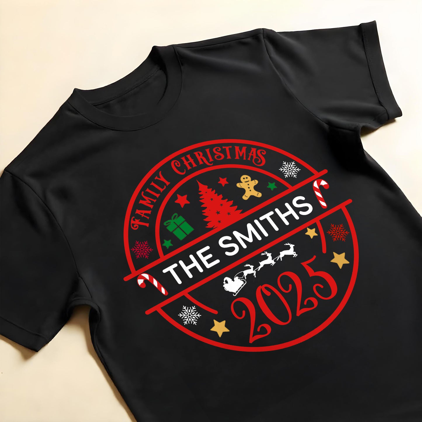 Family Christmas With Trees, Snowflakes, And Candy Canes