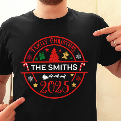 Family Christmas With Trees, Snowflakes, And Candy Canes