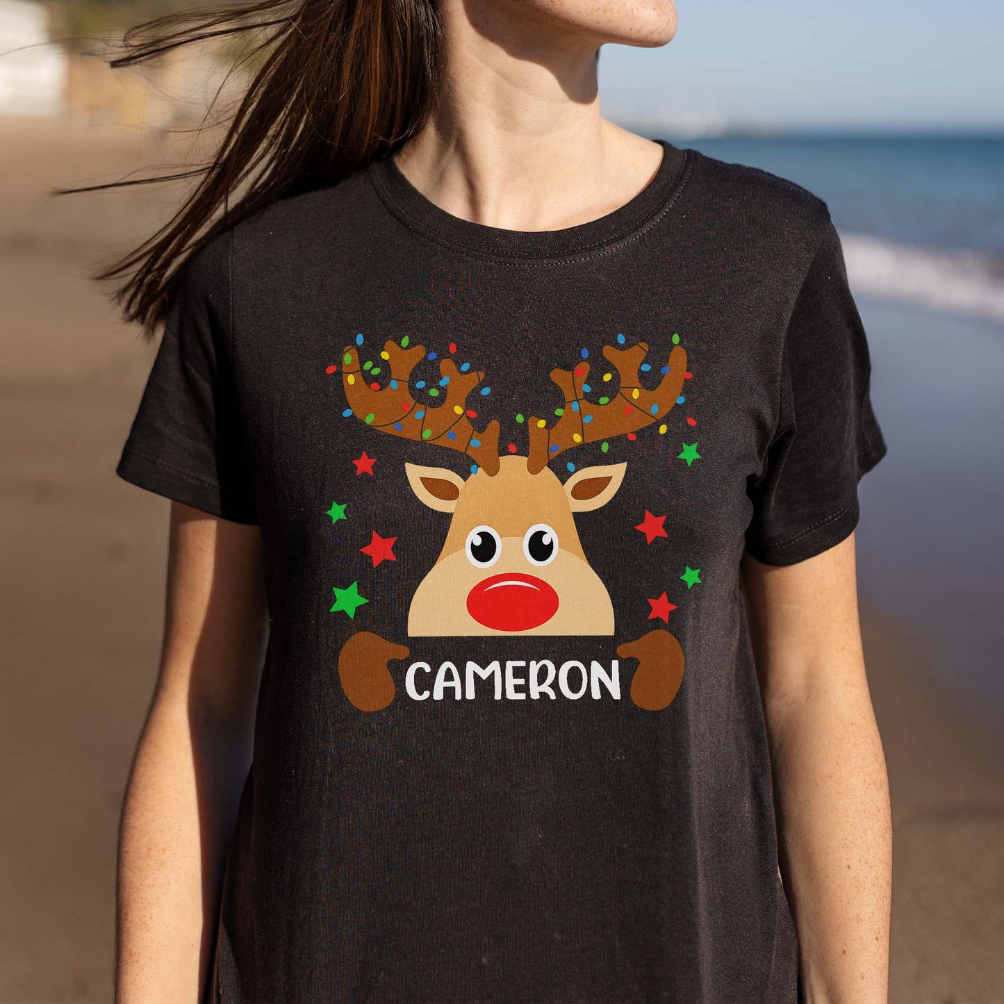 Personalize Your Festive Reindeer T-Shirt With Name