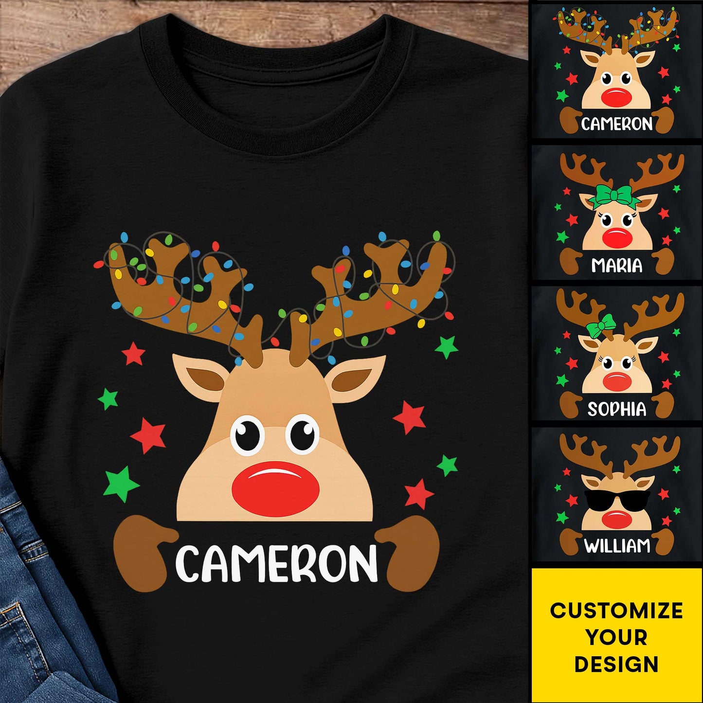 Personalize Your Festive Reindeer T-Shirt With Name