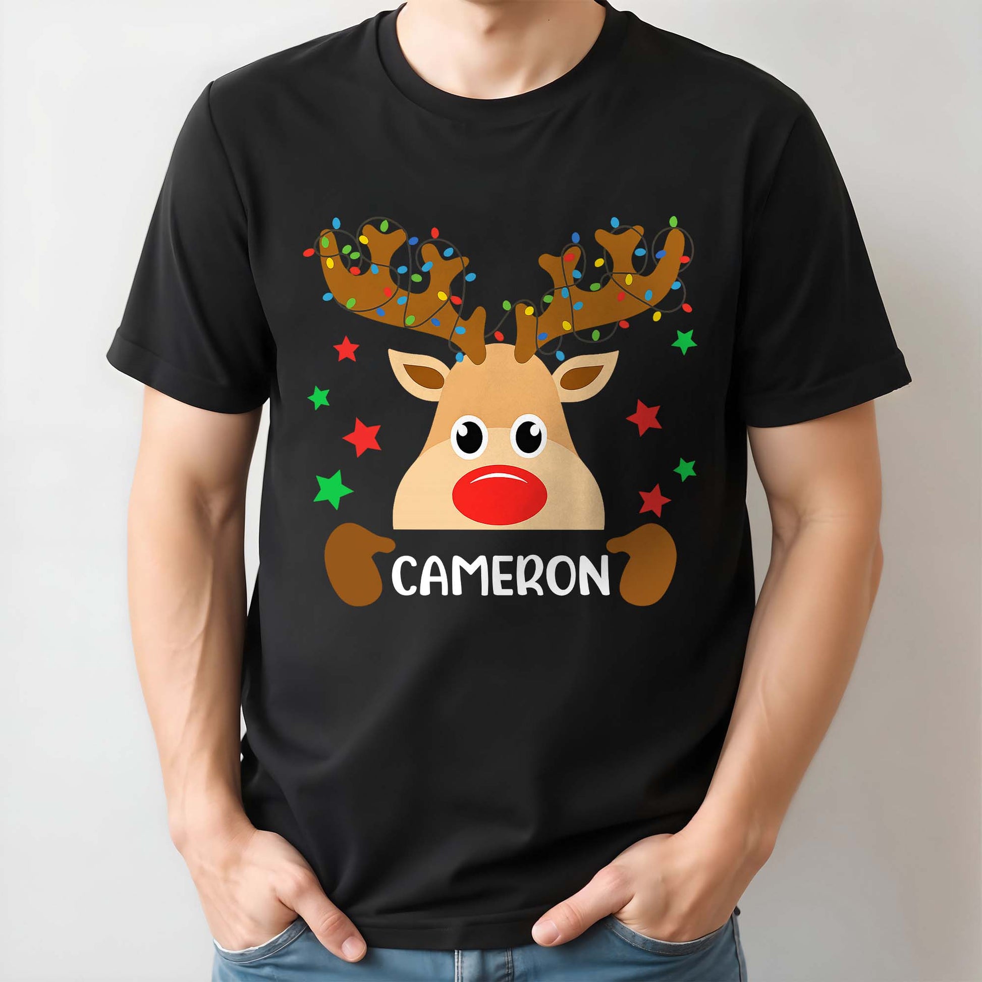 Personalize Your Festive Reindeer T-Shirt With Name