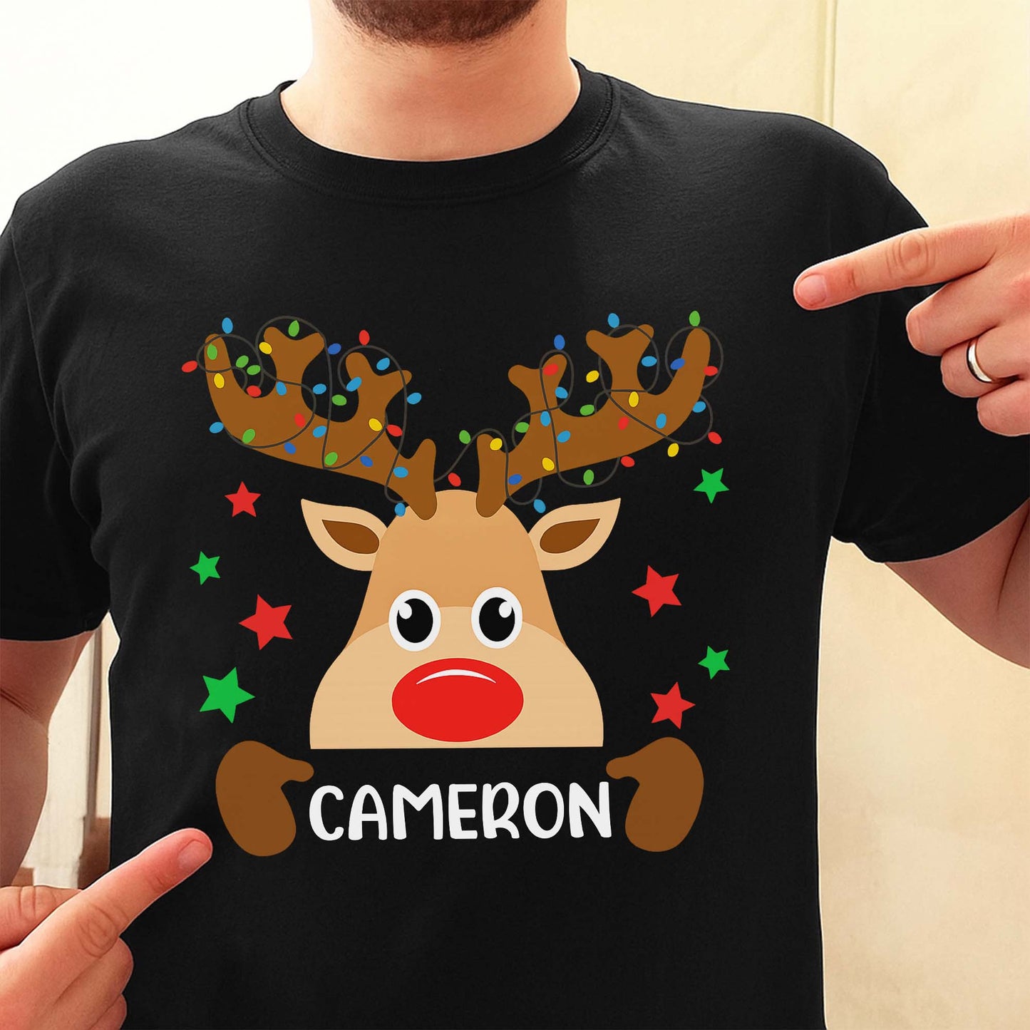 Personalize Your Festive Reindeer T-Shirt With Name