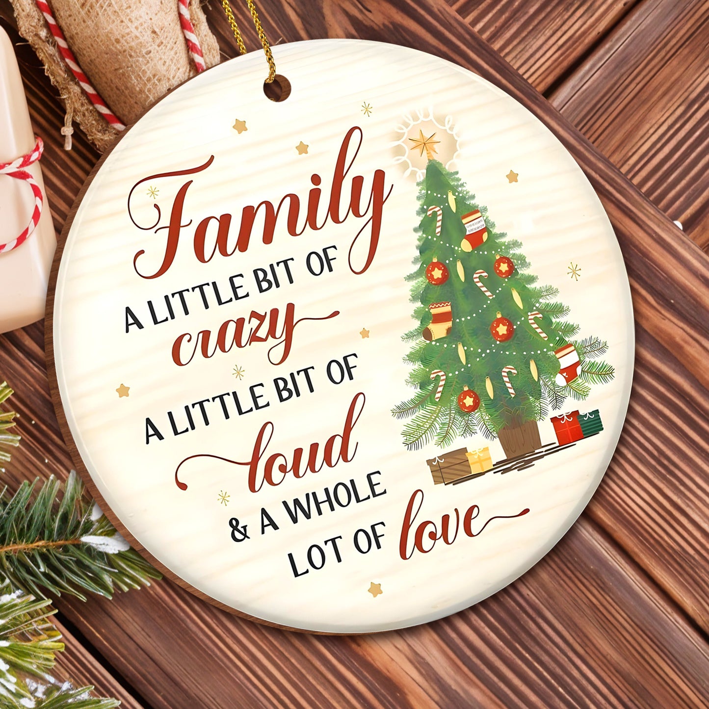 Family A Little Bit Of Crazy With Christmas Tree & Gifts