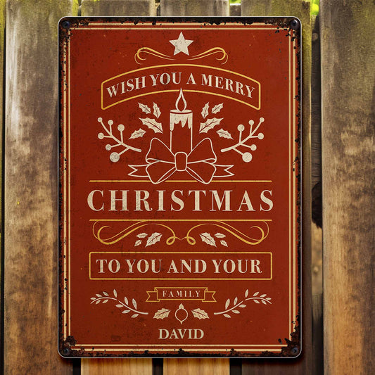 Wish You A Merry Christmas With Candle and Leaves Design