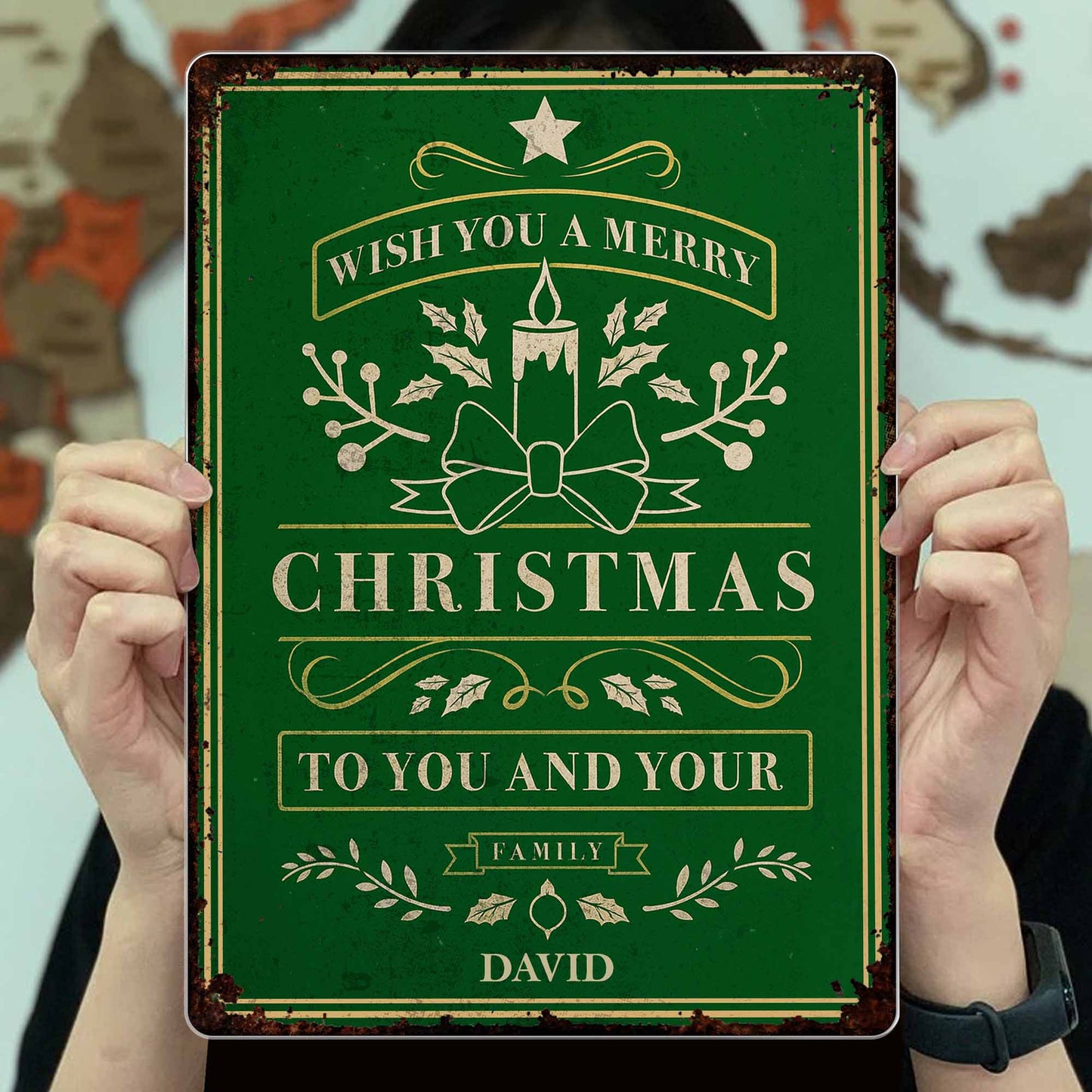 Wish You A Merry Christmas With Candle and Leaves Design