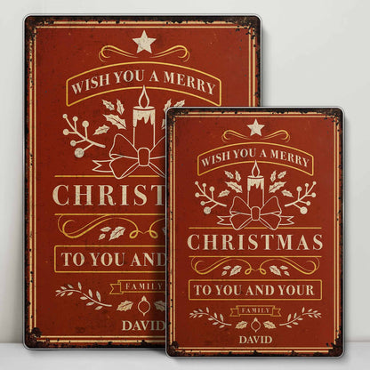 Wish You A Merry Christmas With Candle and Leaves Design