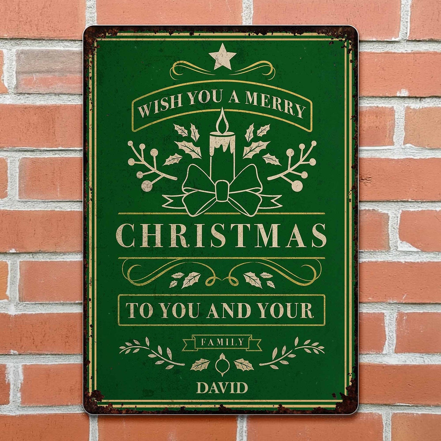 Wish You A Merry Christmas With Candle and Leaves Design