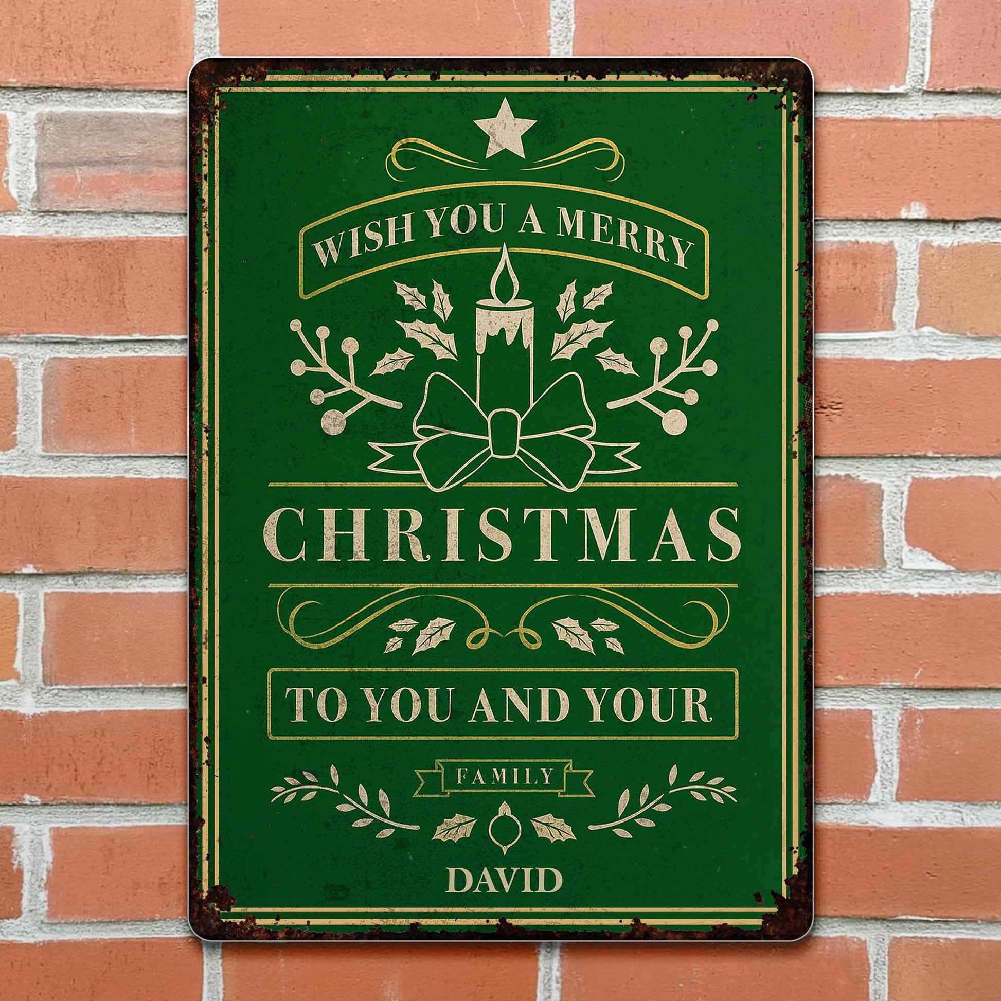 Wish You A Merry Christmas With Candle and Leaves Design