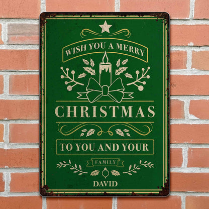 Wish You A Merry Christmas With Candle and Leaves Design