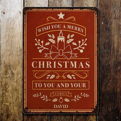 Wish You A Merry Christmas With Candle and Leaves Design