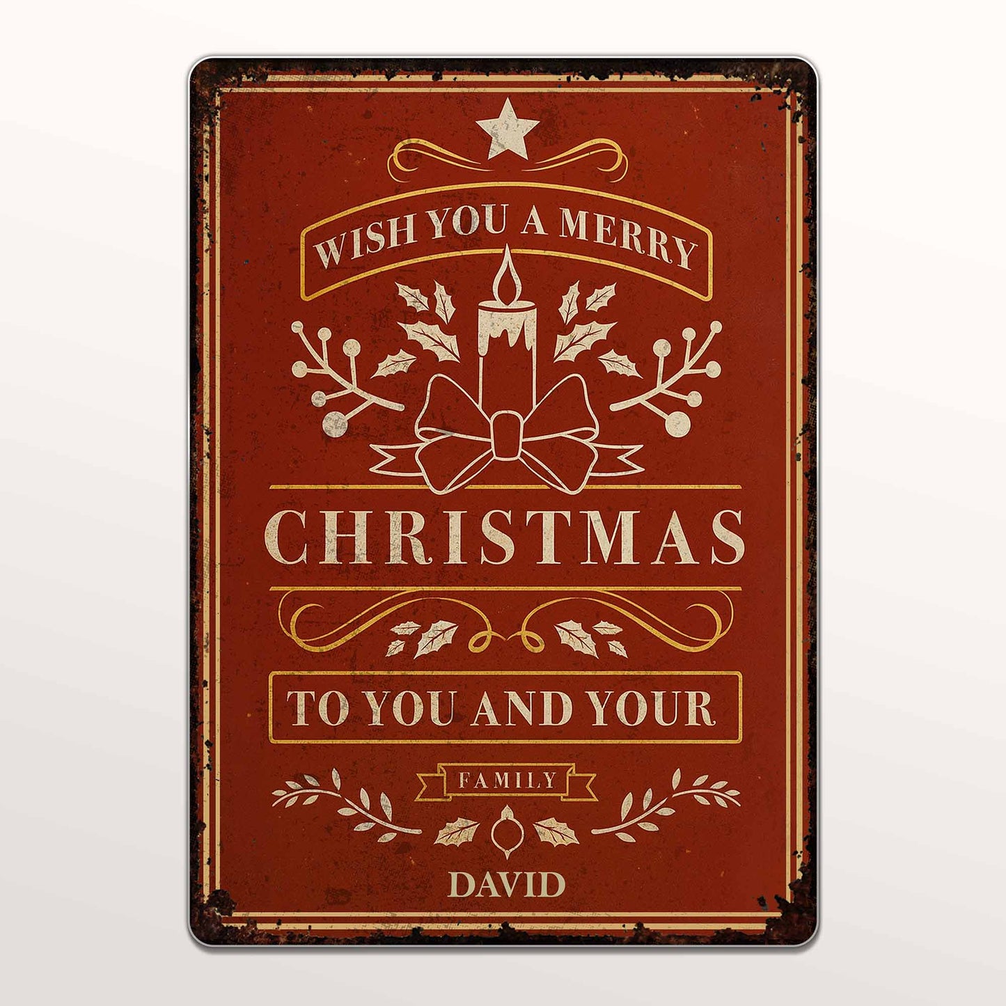 Wish You A Merry Christmas With Candle and Leaves Design