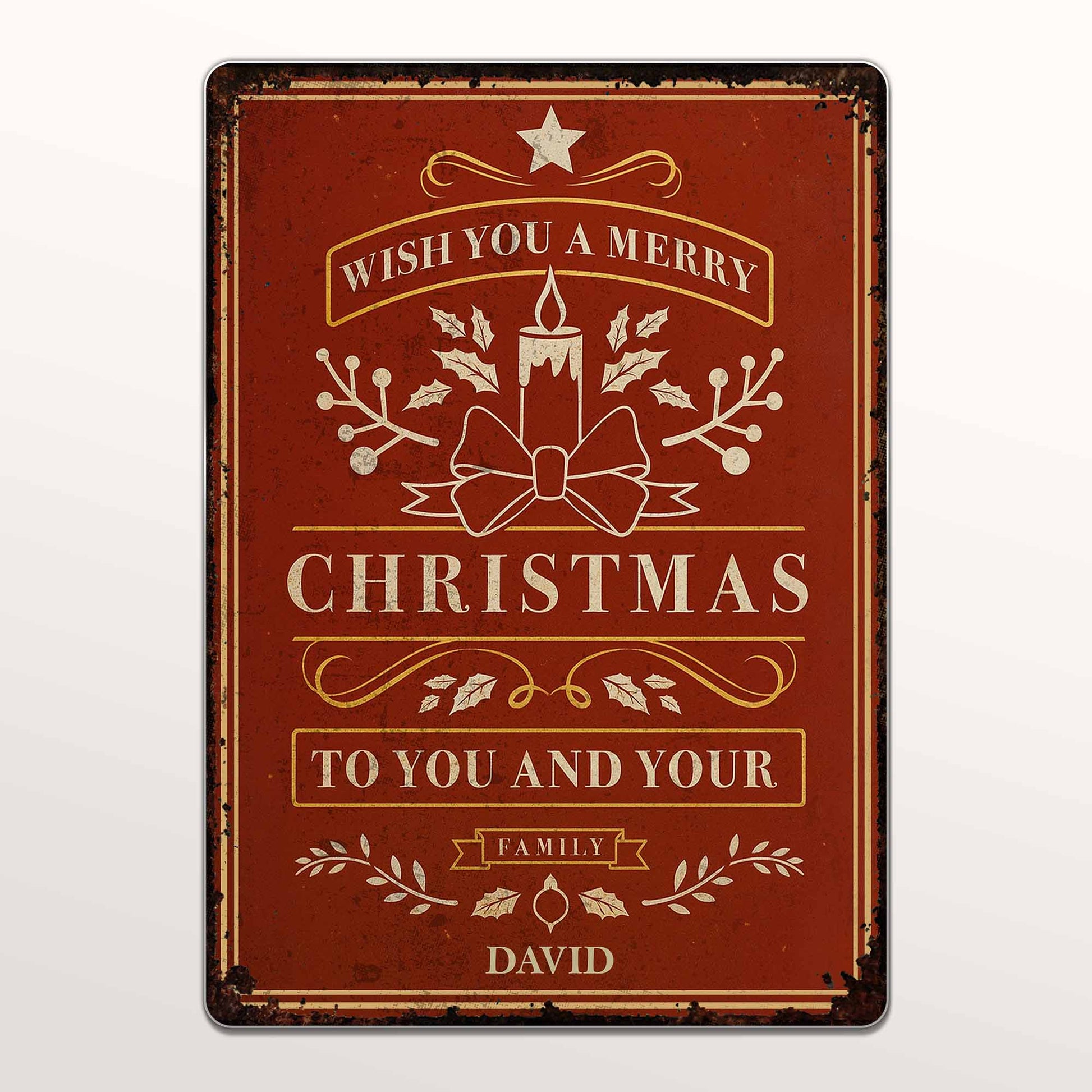 Wish You A Merry Christmas With Candle and Leaves Design