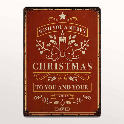 Wish You A Merry Christmas With Candle and Leaves Design