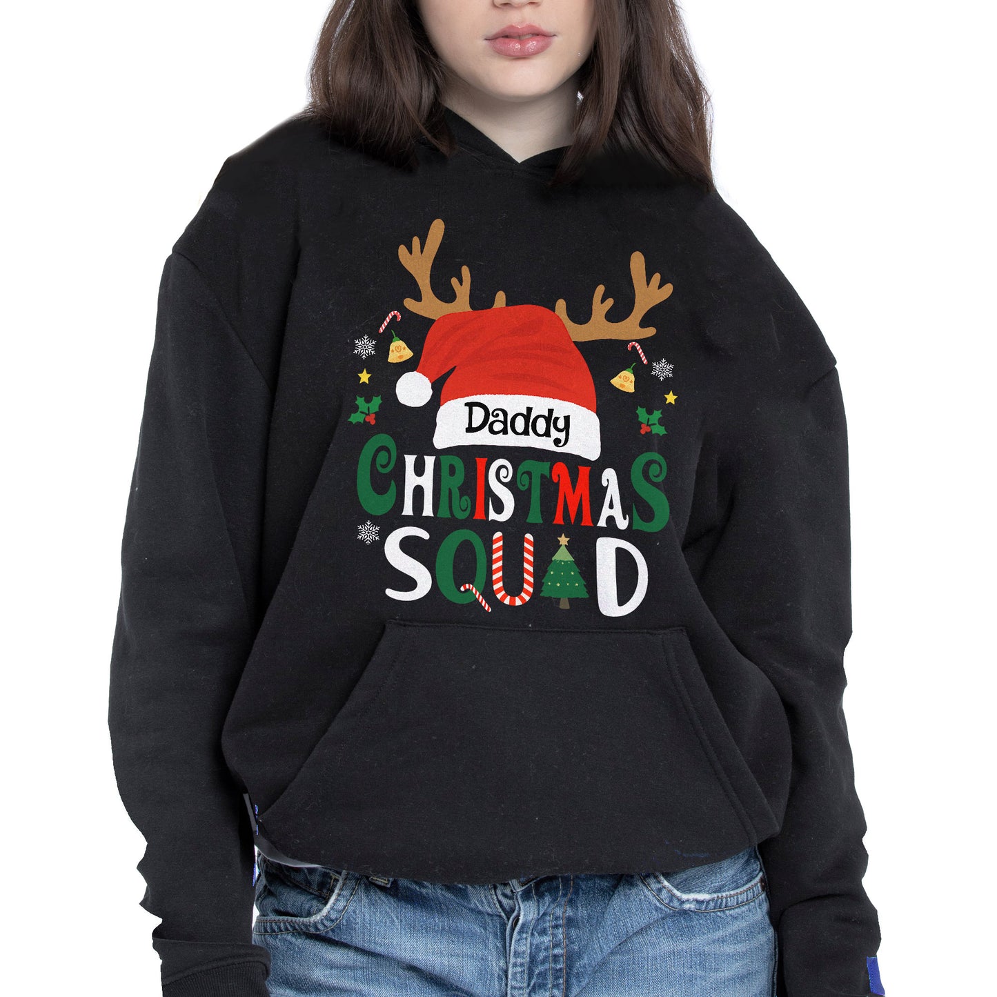 Daddy Christmas Squad With Reindeer Antlers And Santa Hat