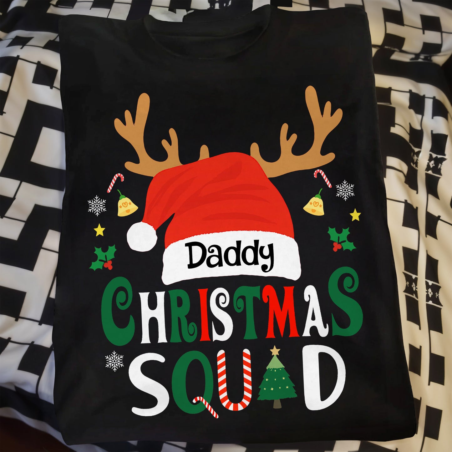 Daddy Christmas Squad With Reindeer Antlers And Santa Hat