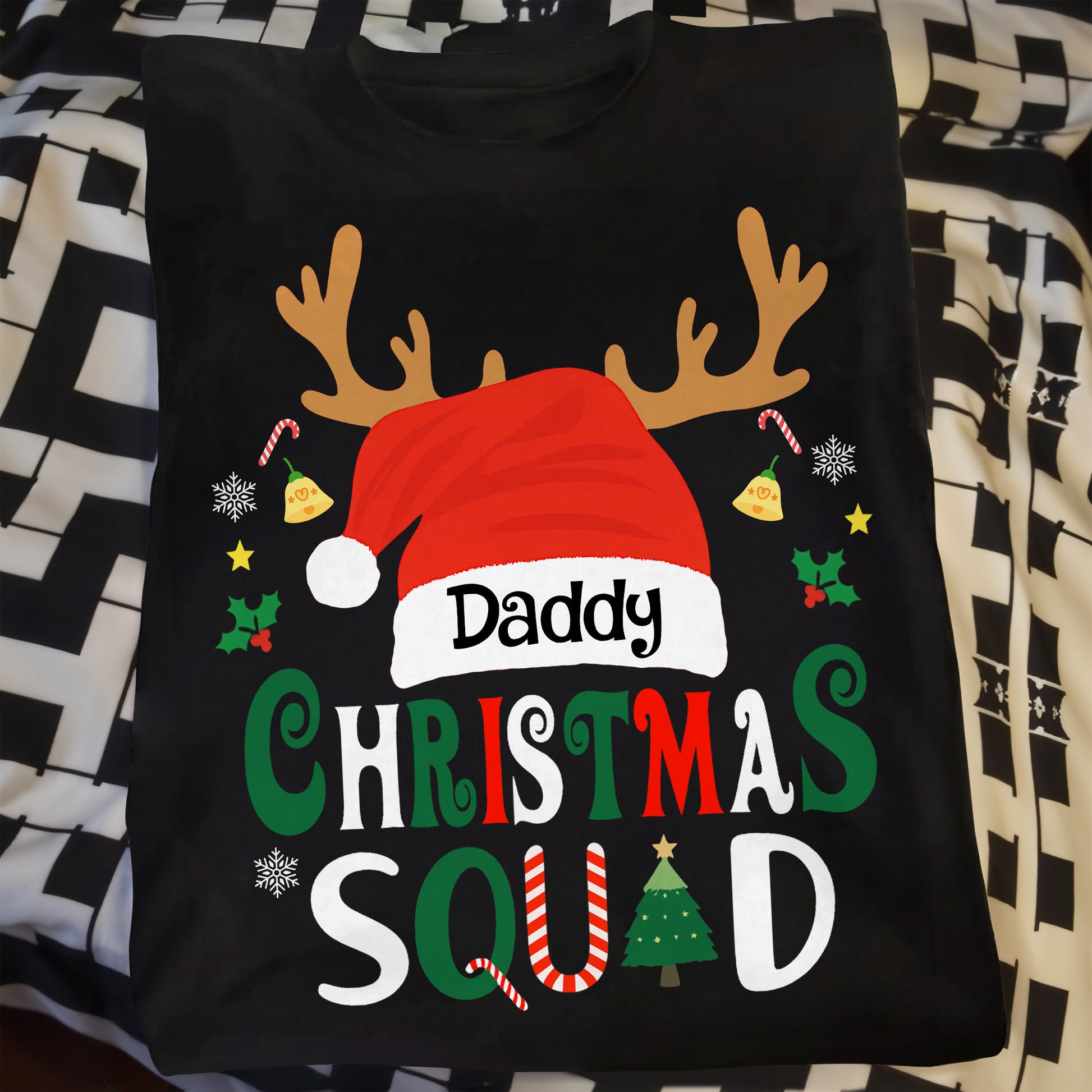 Daddy Christmas Squad With Reindeer Antlers And Santa Hat