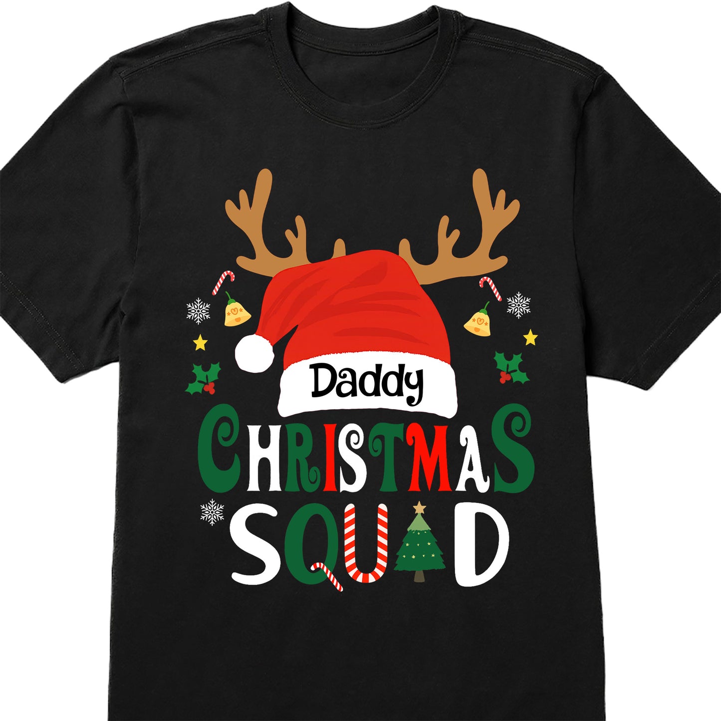 Daddy Christmas Squad With Reindeer Antlers And Santa Hat