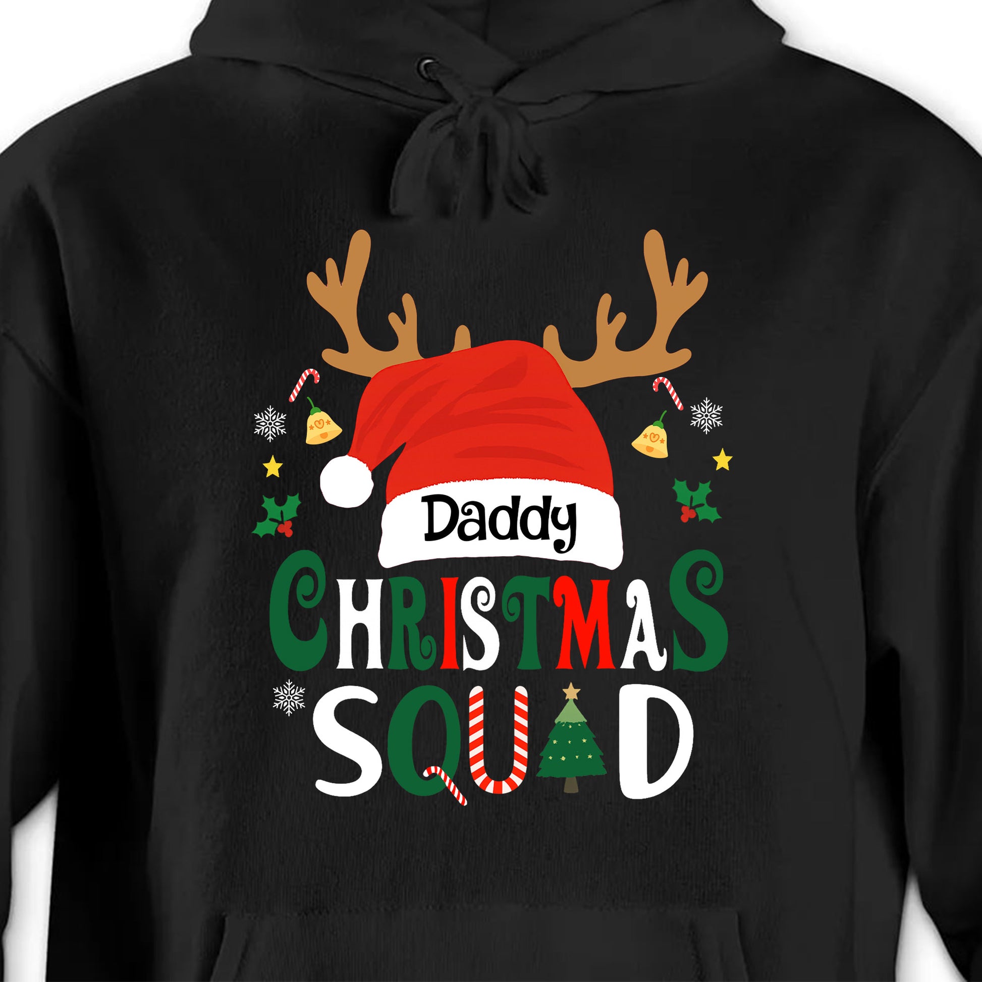 Daddy Christmas Squad With Reindeer Antlers And Santa Hat