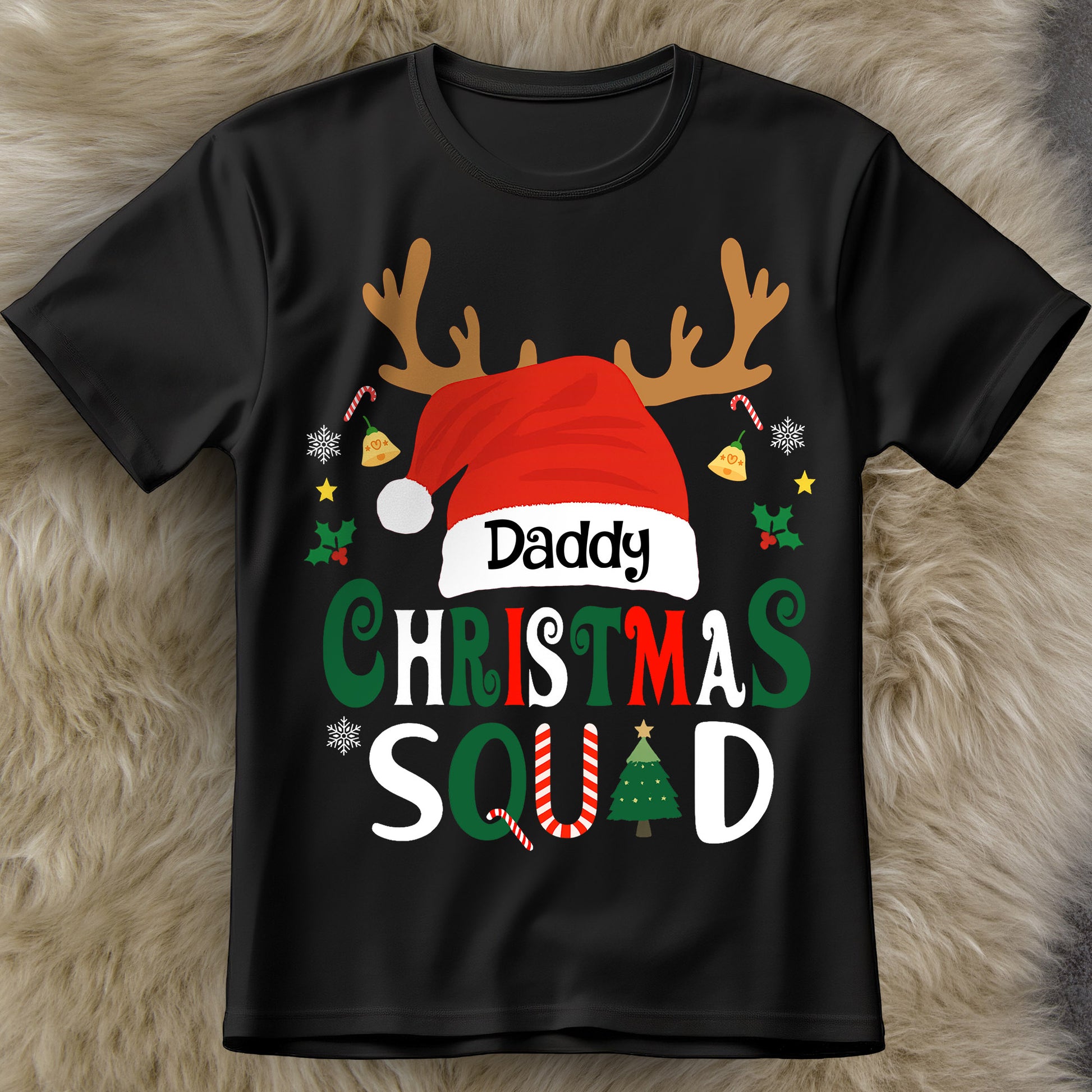 Daddy Christmas Squad With Reindeer Antlers And Santa Hat