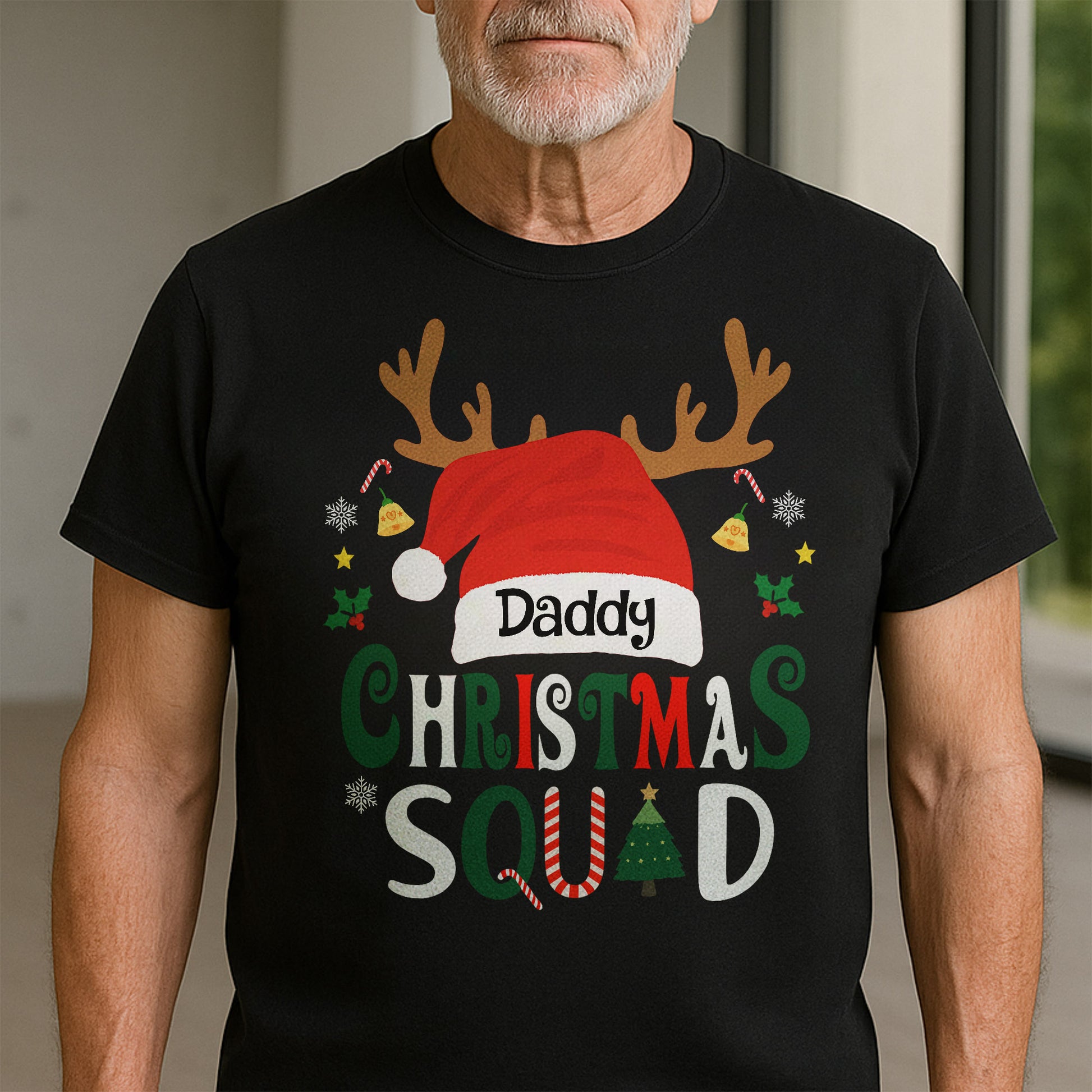 Daddy Christmas Squad With Reindeer Antlers And Santa Hat