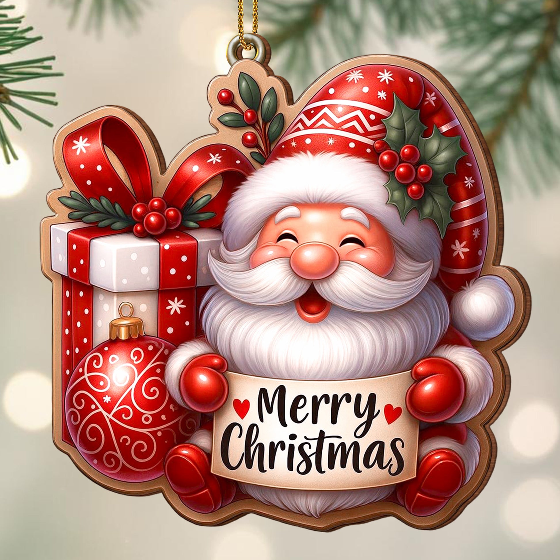 Merry Christmas With Santa Claus And Festive Ornaments
