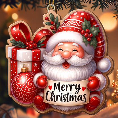 Merry Christmas With Santa Claus And Festive Ornaments