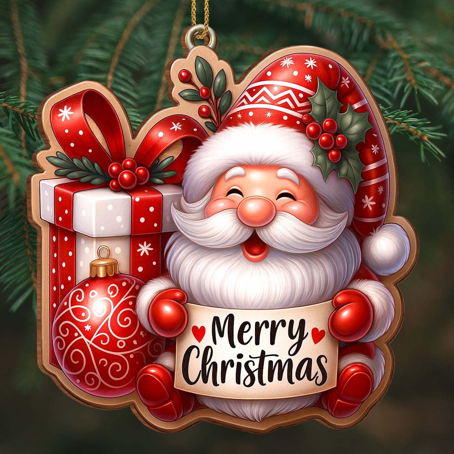 Merry Christmas With Santa Claus And Festive Ornaments