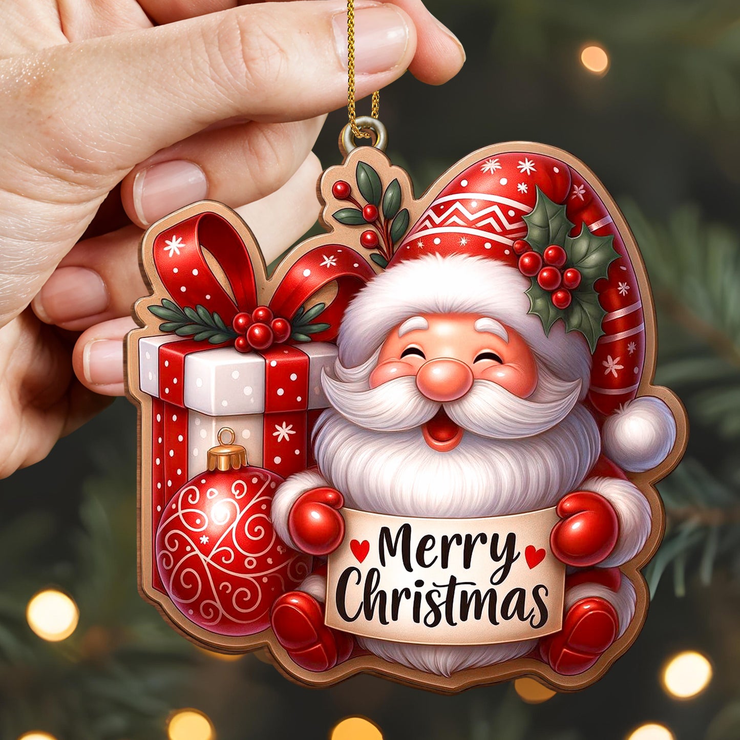 Merry Christmas With Santa Claus And Festive Ornaments