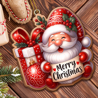 Merry Christmas With Santa Claus And Festive Ornaments