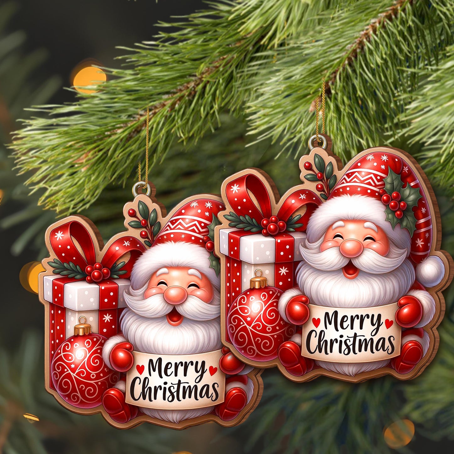 Merry Christmas With Santa Claus And Festive Ornaments