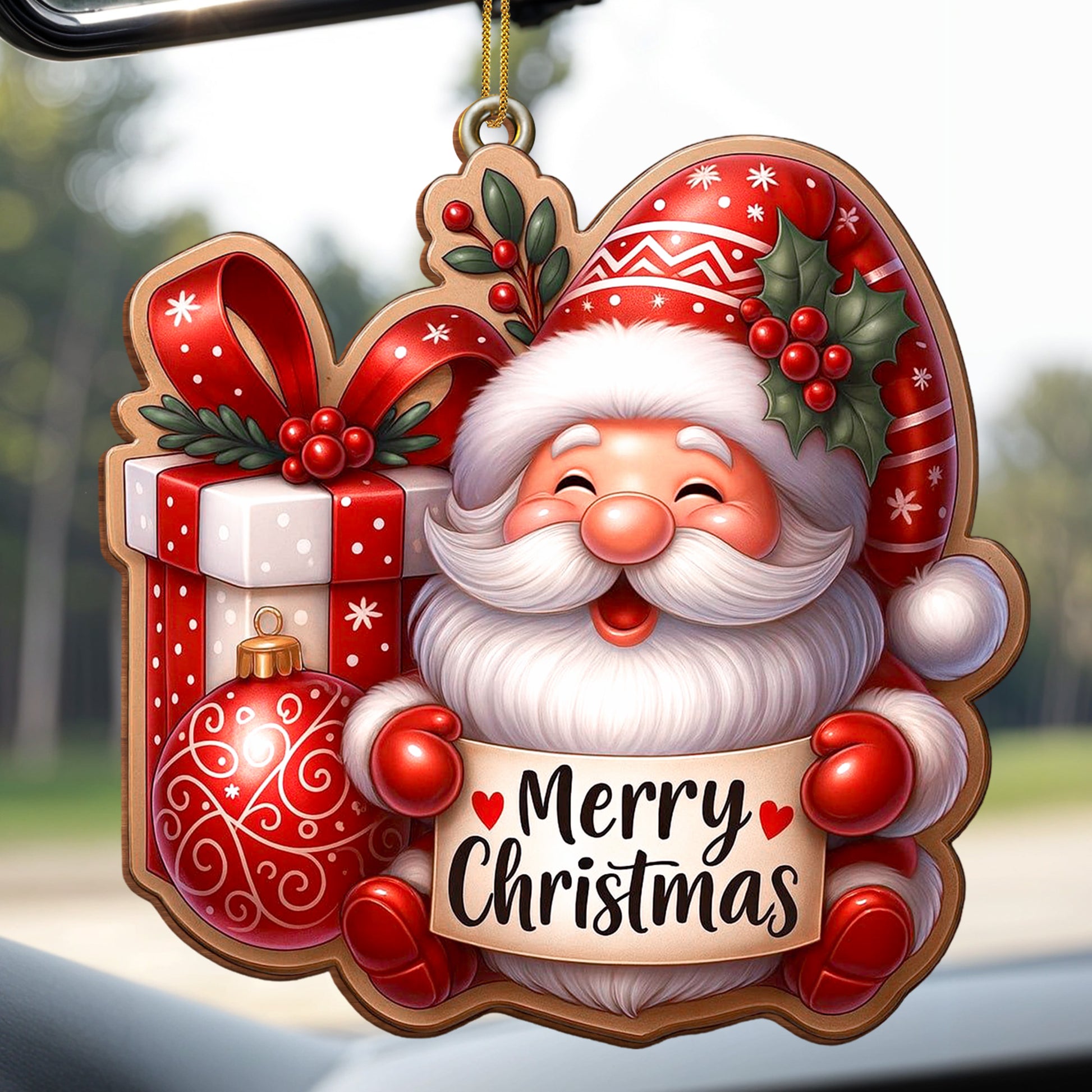 Merry Christmas With Santa Claus And Festive Ornaments