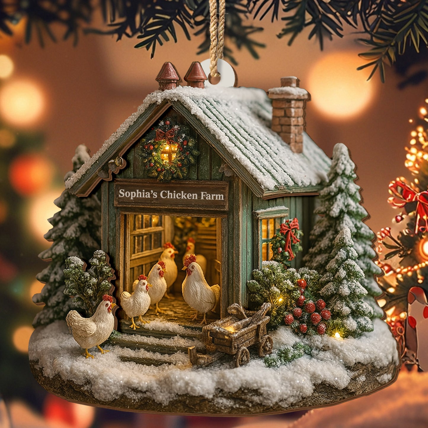 Cozy Winter Farm Scene With Snow And Chickens