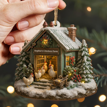 Cozy Winter Farm Scene With Snow And Chickens