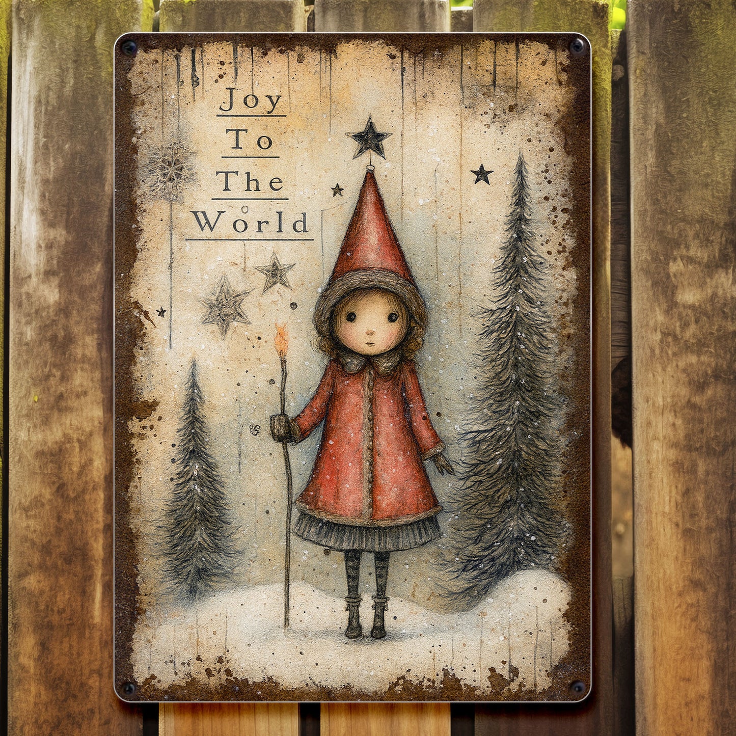 Joy To The World With A Girl And Christmas Trees