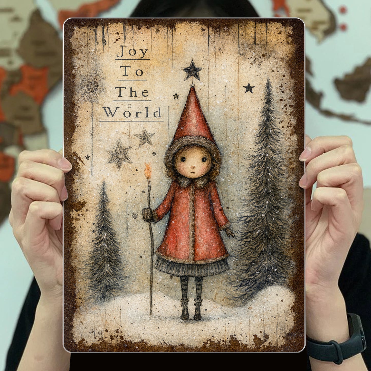 Joy To The World With A Girl And Christmas Trees